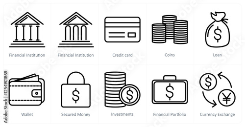 A set of 10 business icons as financial institution, credit card, coins