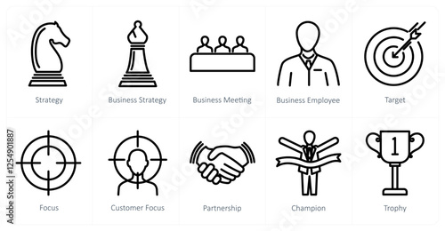 A set of 10 business icons as strategy, buisness strategy, buisness meeting