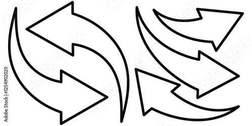 Curved arrow icons. curved arrows set. arrow symbol collection. Hand painted, hand draw sketchy curve arrow blue arrow, This has clipping path.
Black curved arrows set. Arrow sign. Flat style icons. 