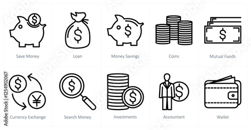 A set of 10 business icons as save money, loan, money savings