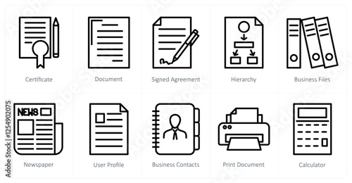 A set of 10 business icons as certificate, document, signed agreement