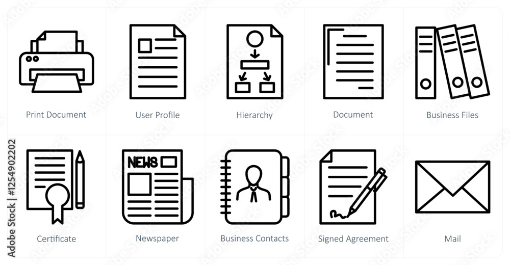 A set of 10 business icons as print document, user profile, hierarchy A set of 10 business icons as print document, user profile, hierarchy