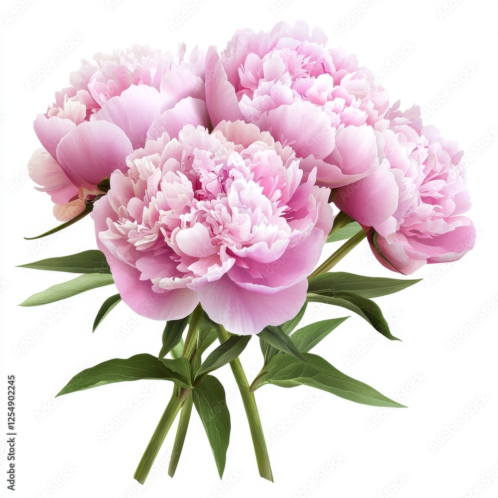 Elegant Pink Peonies in Full Bloom with Lush Green Leaves for Floral Arrangement and Creative Decor Elegant Pink Peonies in Full Bloom with Lush Green Leaves for Floral Arrangement and Creative Decor