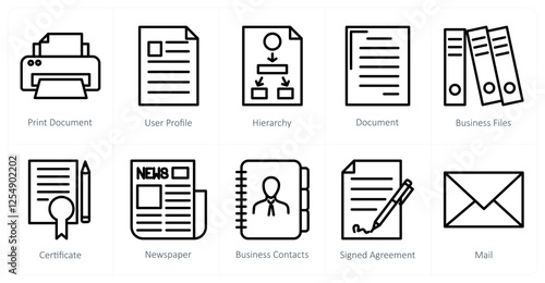 A set of 10 business icons as print document, user profile, hierarchy