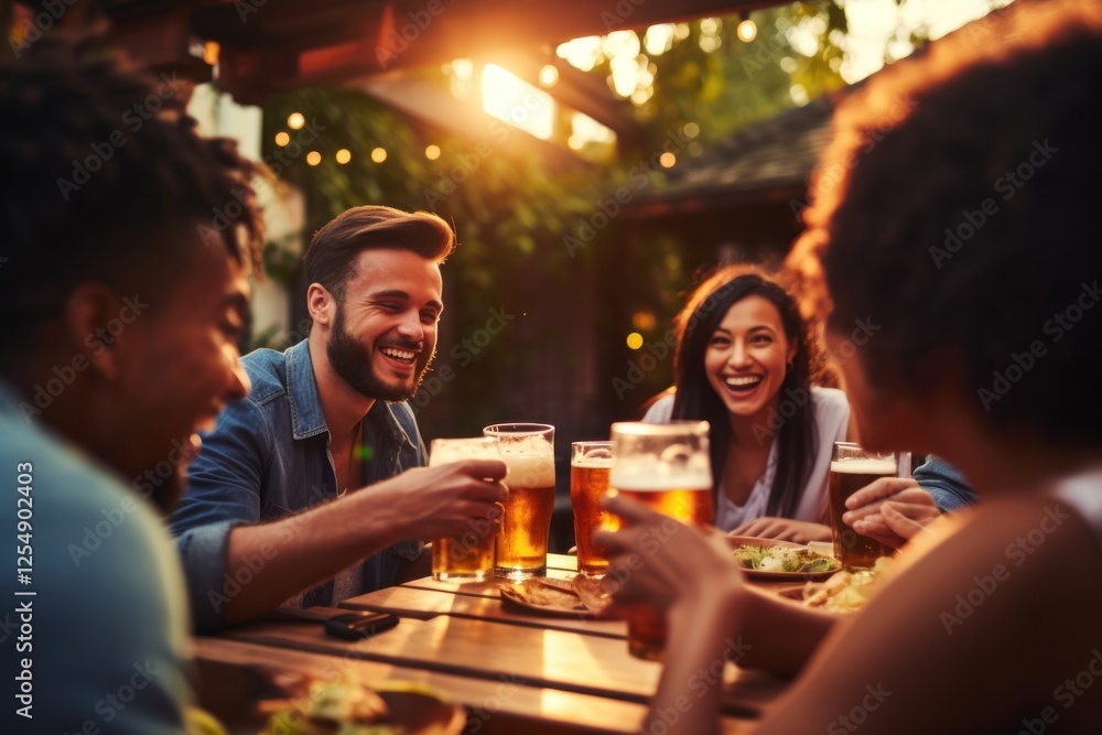 Group of multi ethnic friends party beer laughing. Group of multi ethnic friends party beer laughing.