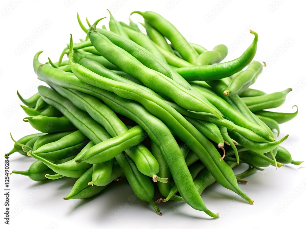 Panoramic Photo: Fresh Green Wax Beans, Isolated White Background, High-Resolution Image, Food Photography Panoramic Photo: Fresh Green Wax Beans, Isolated White Background, High-Resolution Image, Food Photography