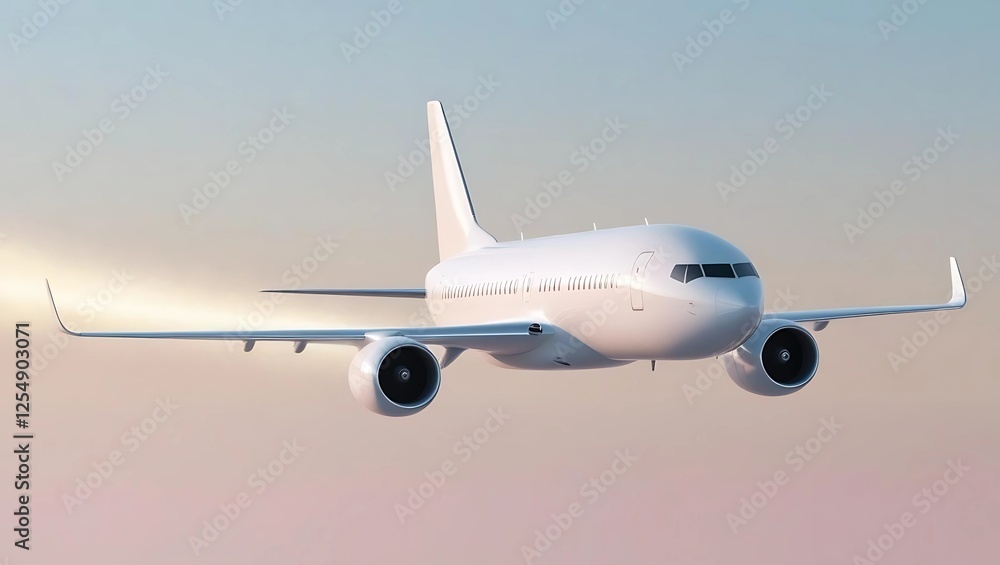 White minimalist airplane flying through soft pastel gradient sky of blue and pink, leaving a faint glowing contrail symbolizing freedom and adventure
White minimalist airplane flying through soft pastel gradient sky of blue and pink, leaving a faint glowing contrail symbolizing freedom and adventure