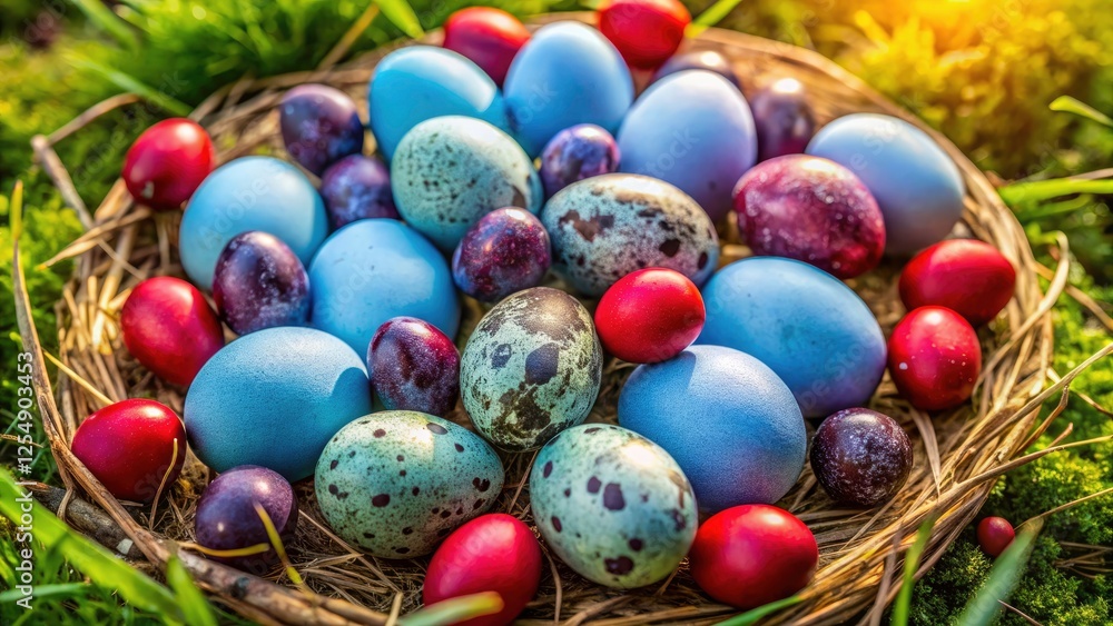 Pastel Blue Eggs: Drone Photography of Red Cabbage Dyed Quail & Chicken Eggs Pastel Blue Eggs: Drone Photography of Red Cabbage Dyed Quail & Chicken Eggs