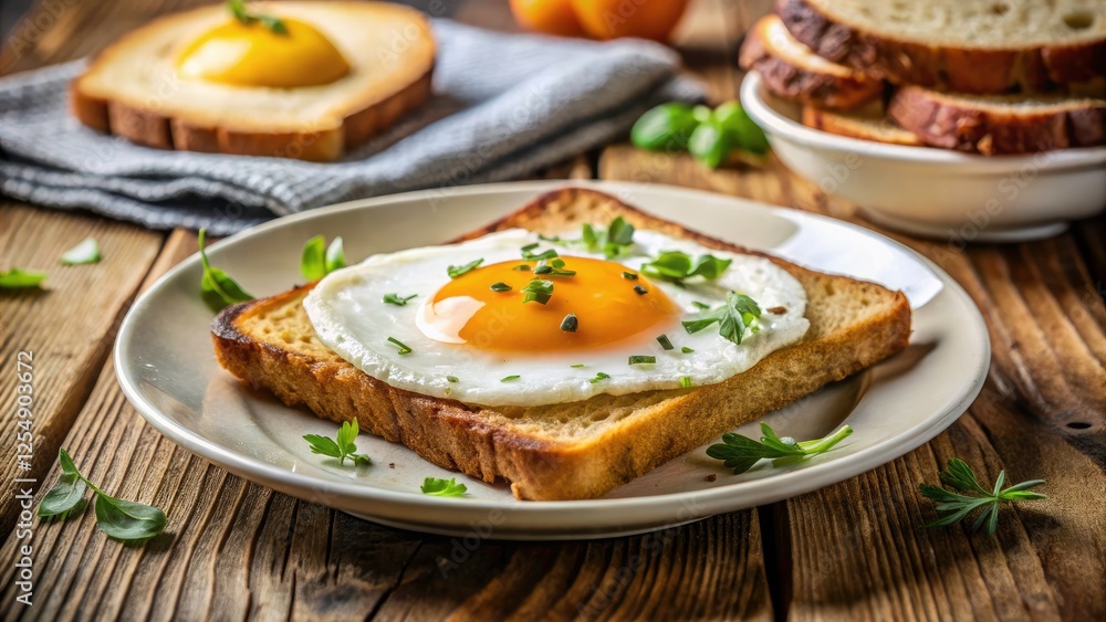 Perfect Sunny-Side Up Fried Egg & Toast Breakfast Plate - Delicious Morning Meal Photo Perfect Sunny-Side Up Fried Egg & Toast Breakfast Plate - Delicious Morning Meal Photo