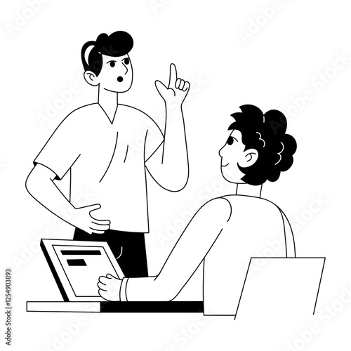 A broker dealing customer, glyph style illustration 

