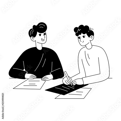 A glyph illustration of a homeowner signing papers 

