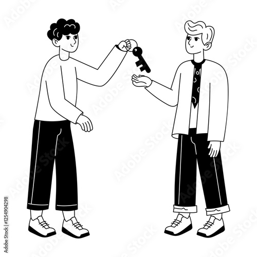 Keys handover to the homeowner, glyph style illustration 


