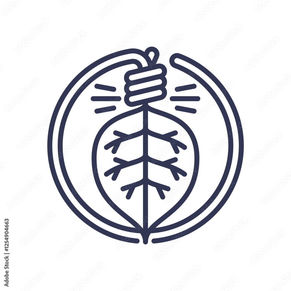 A leaf choked by a rope symbolizes environmental distress. A leaf choked by a rope symbolizes environmental distress.