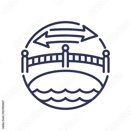 Bridge over water with arrows symbolizes connection and communication.