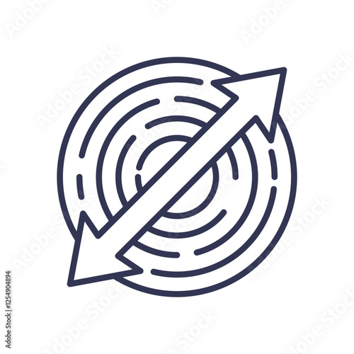 Arrow through concentric circles symbolizes disruption and breaking through barriers.