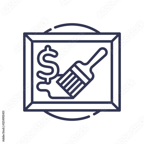 Framed dollar sign and paintbrush symbolize art's monetary value.