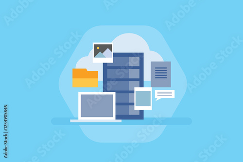Cloud server storage, Business using cloud storage to keep documents secure, Secure cloud server concept.