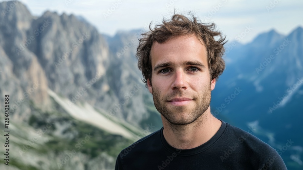 Climber stands atop mountain peak, gazing into the distance, embodying triumph and solitude Climber stands atop mountain peak, gazing into the distance, embodying triumph and solitude