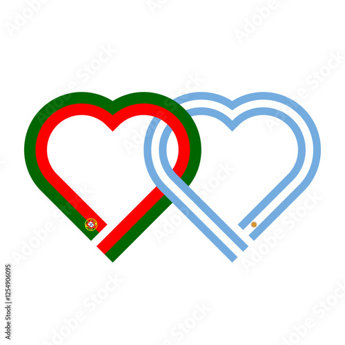 heart shaped ribbon of portugal and argentina flags intertwined. vector illustration isolated on white background