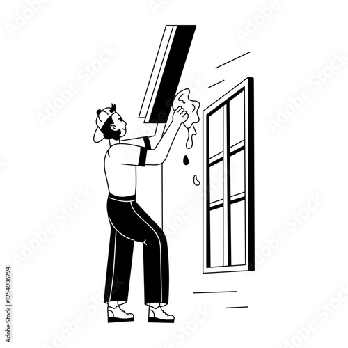 Housekeeping character illustration in glyph style 