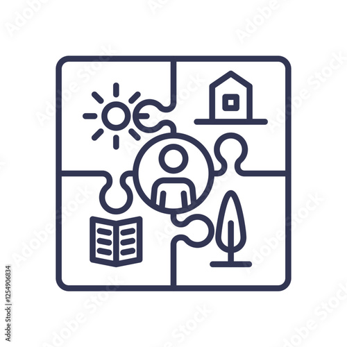 Puzzle pieces symbolize connection, community, and integration.