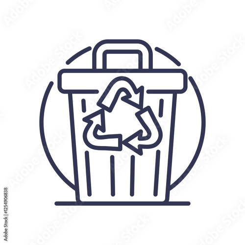 Trash bin with recycling symbol, representing waste management and recycling.