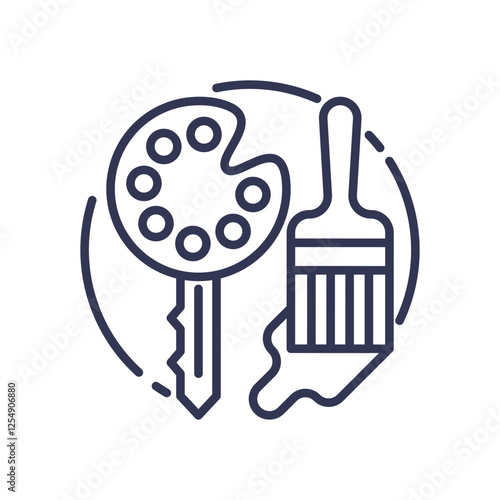 Key and brush symbolize unlocking creativity and artistic expression.