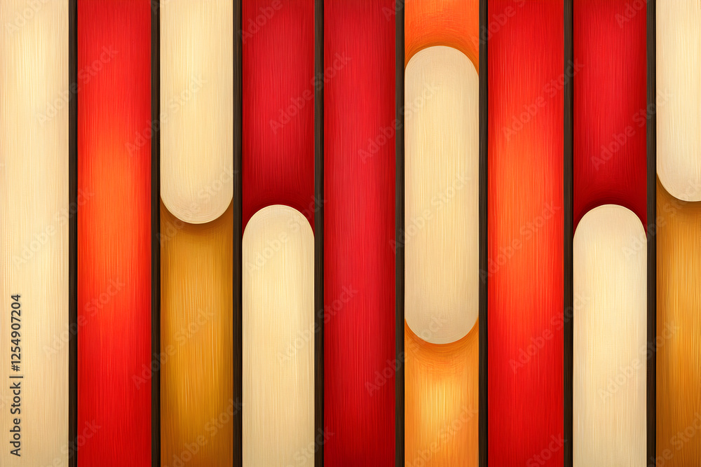 Fototapeta premium bold 3D stripe pattern in saturated red, orange, and yellow tones with modern design