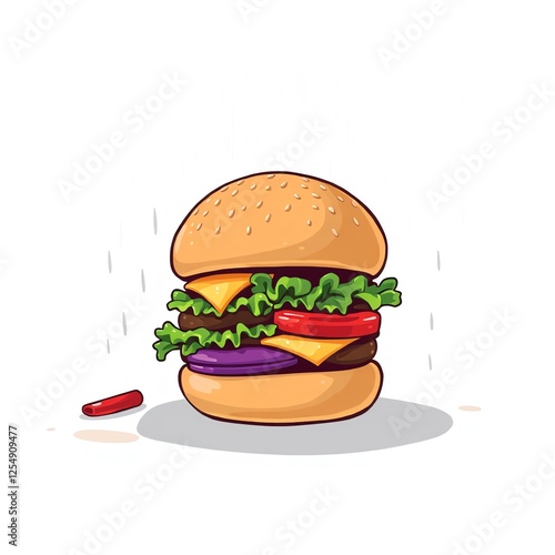 an image of a hamburger with cheese and lettuce on it, there is a hamburger with cheese and lettuce on it photo