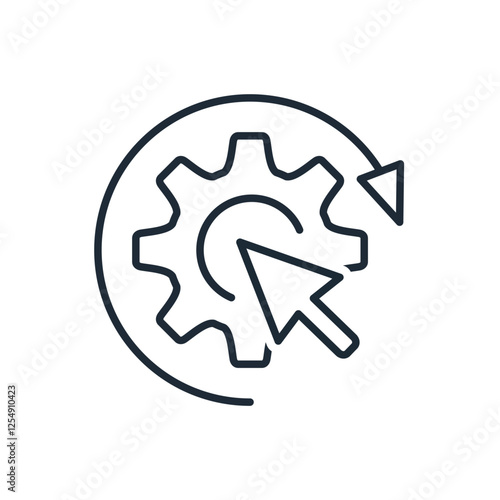 Gear with a control arrow. Change, replace, improve management, governance .  Vector linear icon illustration. isolated on white background.
