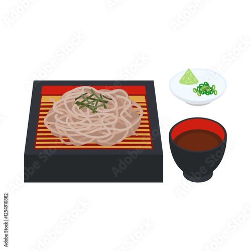 ざる蕎麦。フラットなベクターイラスト。
Zaru-soba. Flat vector illustration.