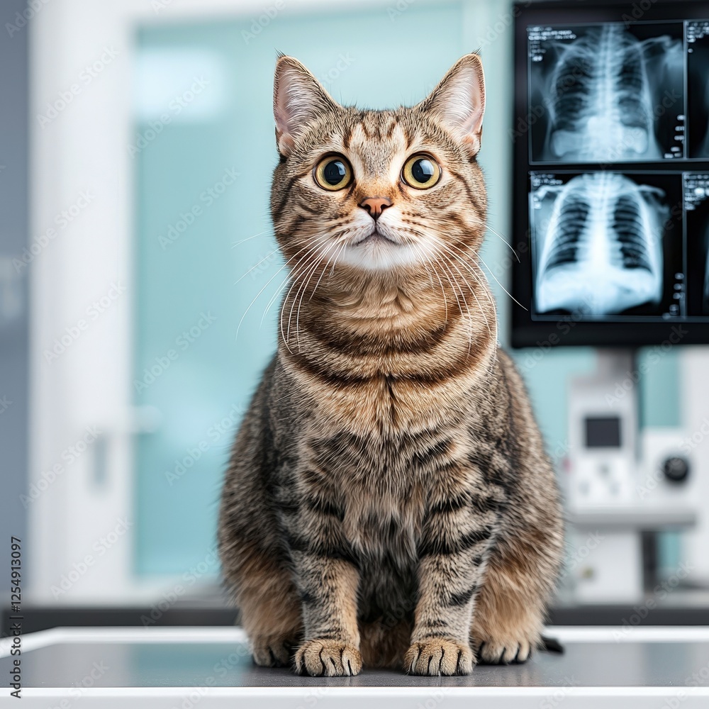 Cat in Veterinary Clinic with X-Ray Background