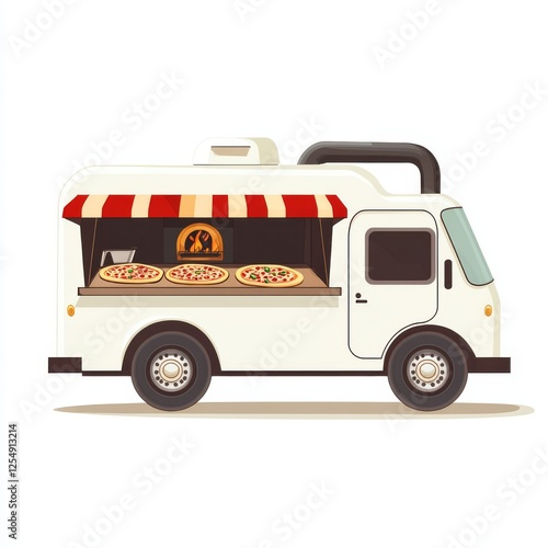 Wallpaper Mural White pizza food truck with oven, pizzas, and awning parked against a white background for menu design Torontodigital.ca