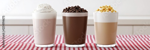 Elegant American diner milkshake served with churros and Mexican hot chocolate flavors on a red checkered tablecloth with colorful vintage decor 