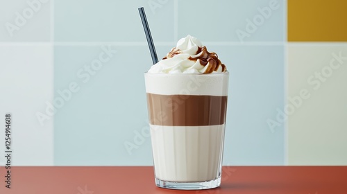 Elegant American diner milkshake served with churros and Mexican hot chocolate flavors on a red checkered tablecloth with colorful vintage decor 