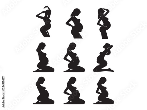 mother lovely pregnant woman silhouettes vector