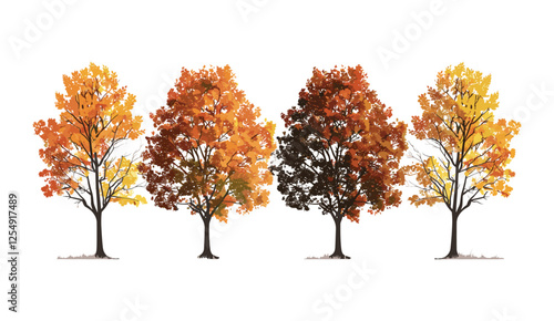 Autumn trees vector illustration, cutout large trees, transparent background, fall colors, PNG, autumn leaves, nature scene, seasonal forest, landscape, foliage