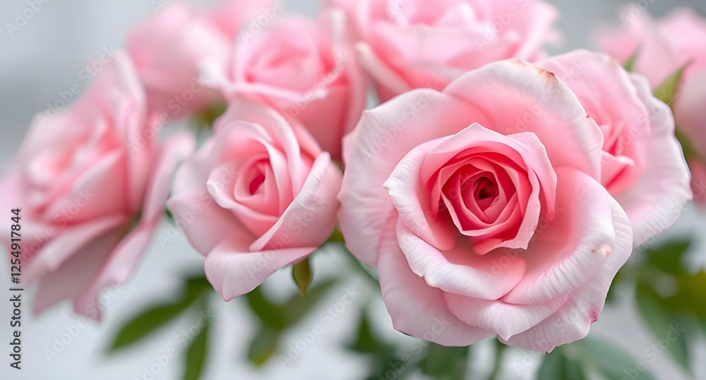 Soft Light Pink Roses in Pastel Tones with Blurred Background. Delicate Flower Petals and Sweet Colorful Rose Blooms for Floral Texture Soft Light Pink Roses in Pastel Tones with Blurred Background. Delicate Flower Petals and Sweet Colorful Rose Blooms for Floral Texture