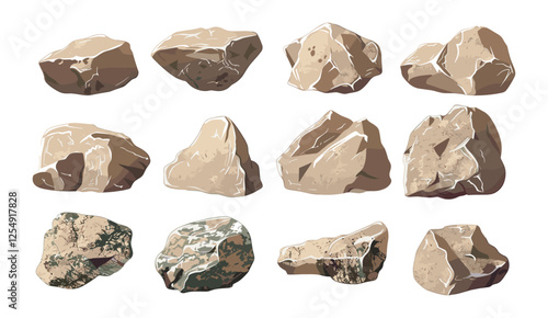 Beige stone shapes vector collection, hard rock formations, PNG transparent background, natural stones, geology rock texture, stone pattern design, nature stone illustration, geological
