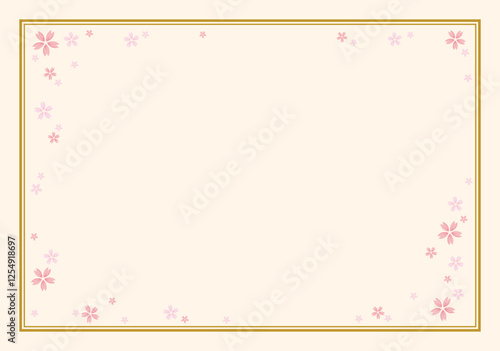 色紙や証書にピッタリな桜のシンプルなフレーム（クリームベース色）／A simple cherry blossom frame perfect for shikishi or certificates