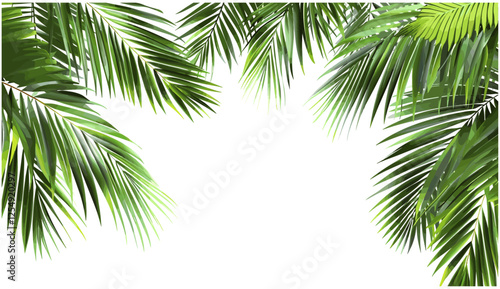 Palm leaves border vector illustration, transparent background, realistic 3d rendering, PNG, tropical plant, nature frame, summer leaves, exotic decoration, nature borders, tropical design