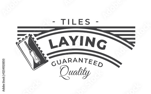 Trowel and cementitious adhesive logo isolated on white background. Laying tiles symbol. Trowel vintage element. Vector illustration