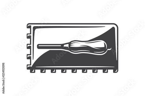 Trowel rectangular notched for laying floor tiles isolated on white background. Construction trowel icon. Spatula for cementitious adhesive. Vector illustration.