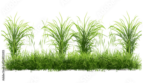Green grass field cut out, transparent background png, 3d rendering vector, fresh meadow, eco-friendly design, nature texture, grassland landscape, outdoor concept