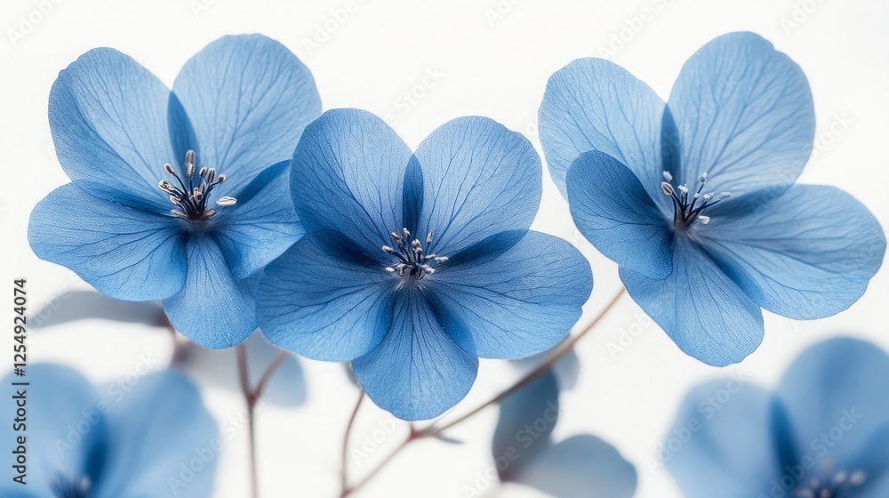 Surreal exotic blue flowers, high quality macro shot, isolated on white background, soft diffused lighting, f/4.0, clean and minimal composition Surreal exotic blue flowers, high quality macro shot, isolated on white background, soft diffused lighting, f/4.0, clean and minimal composition