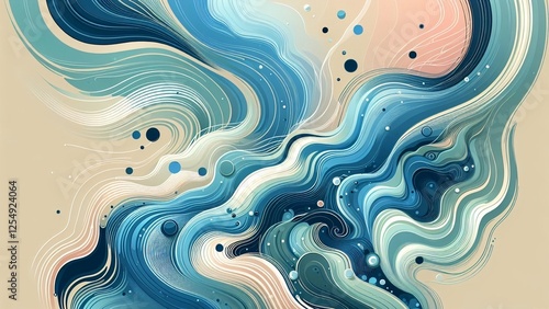 beautiful blue wave painting illustration, wallpaper, sea.