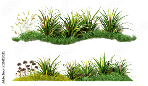 Nature grass design, cut out vector, 3d illustration, montage png, nature background, grass art, creative nature scene, vector nature, environmental montage