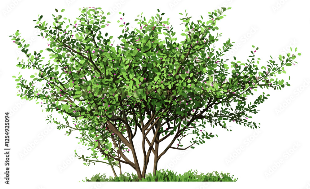 Obraz premium Shrubs tree cut out shape, vector illustration, 3D rendering, PNG, transparent background, nature elements, eco design, garden landscape, tree silhouette, foliage background