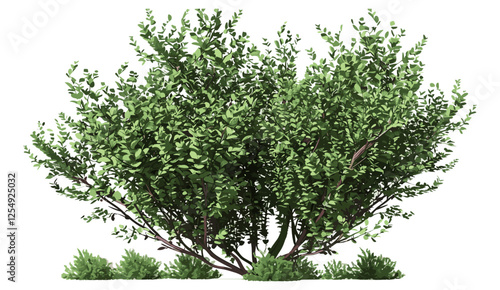 Vector 3D rendering tree shape, cut out shrub, transparent background, PNG format, nature design, eco trees, green landscape, outdoor vector, environment