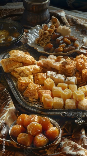 A collection of traditional Eid sweets on an elegantly designed serving tray